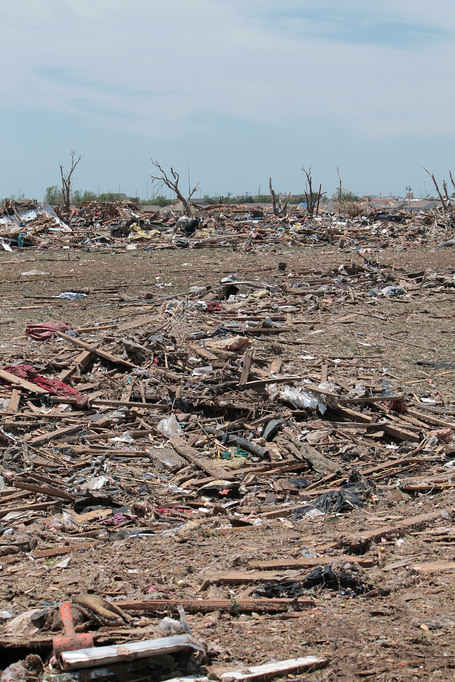 bare trees under blue sky, tornado, destruction, moore, oklahoma HD wallpaper