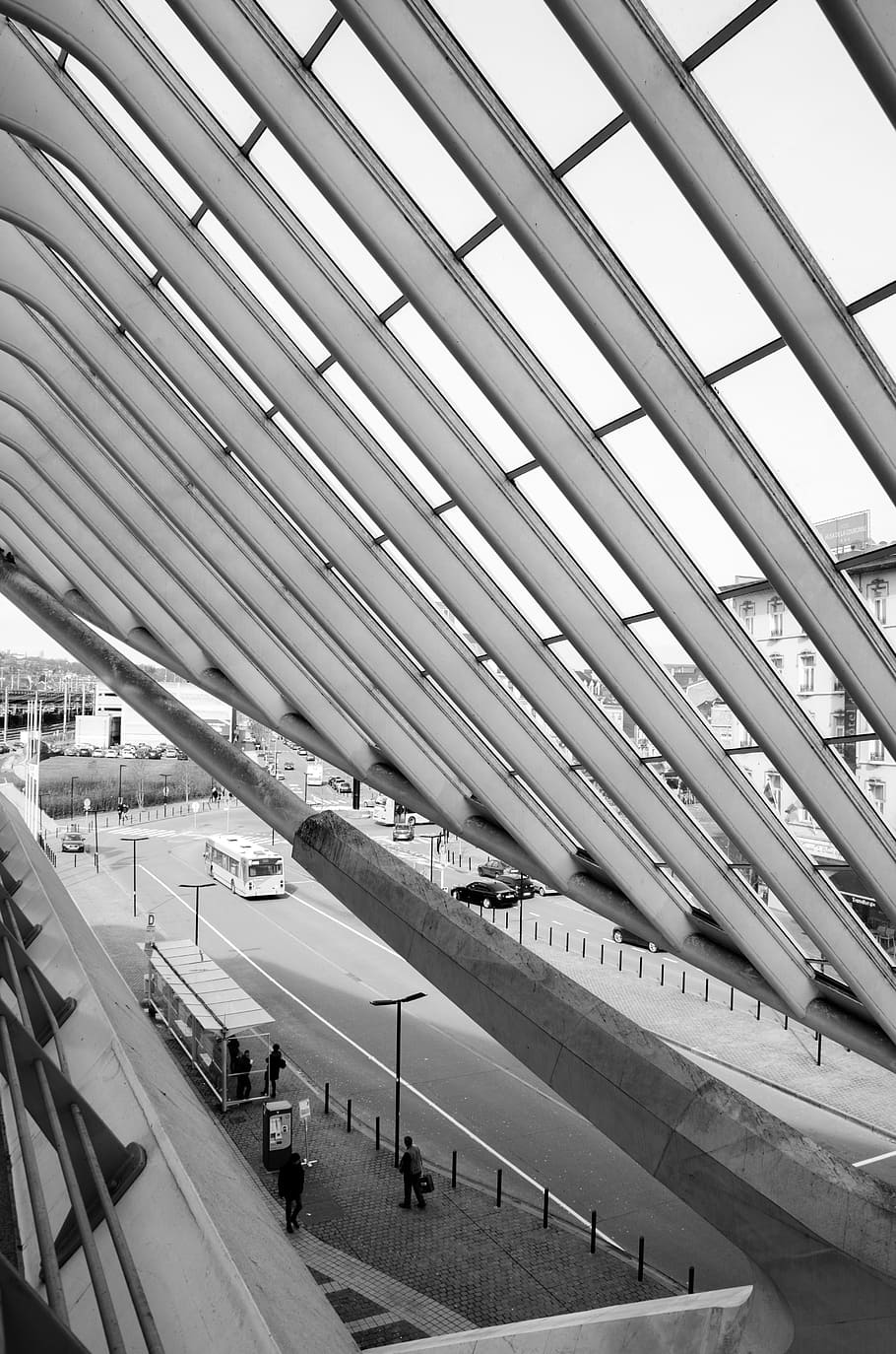 Station, Liège, Architecture, Building, black white, lines HD wallpaper