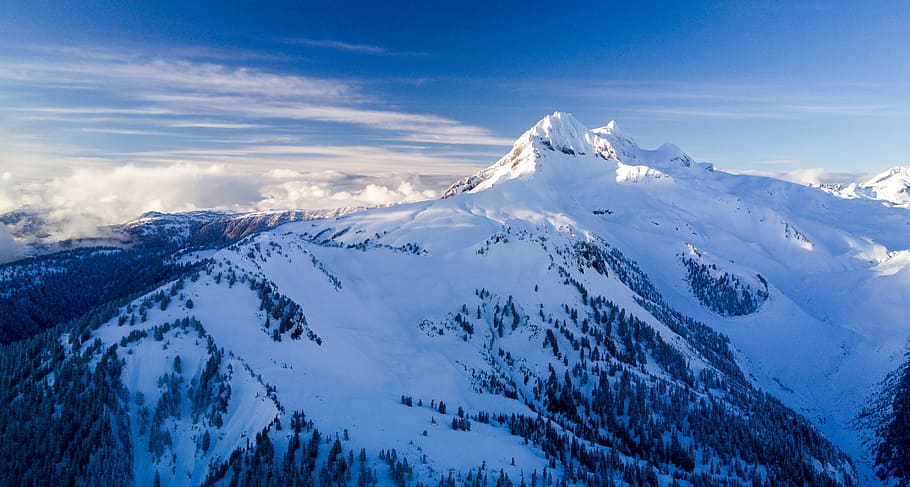 aerial view of mountains with snow, nature, landscape, clouds HD wallpaper
