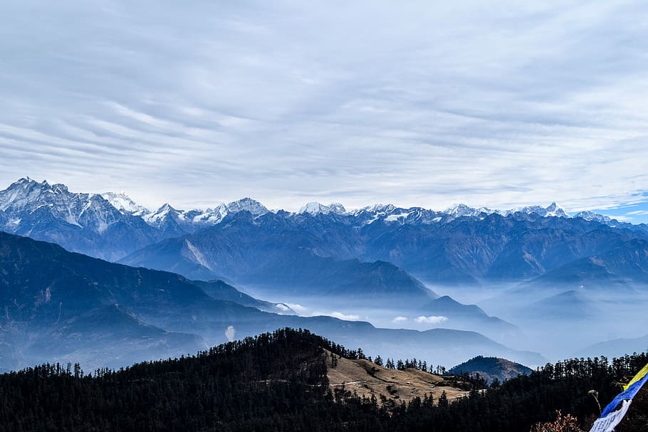 fog covered mountains, aerial photo of a mountain, landscape HD wallpaper