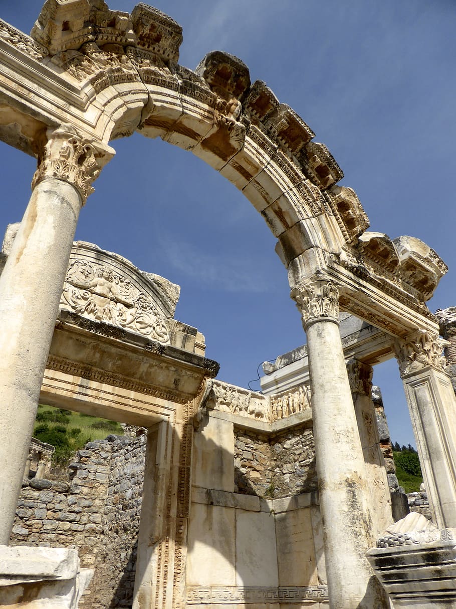 beige concrete ruins under blue sky, roman, architecture, ancient HD wallpaper