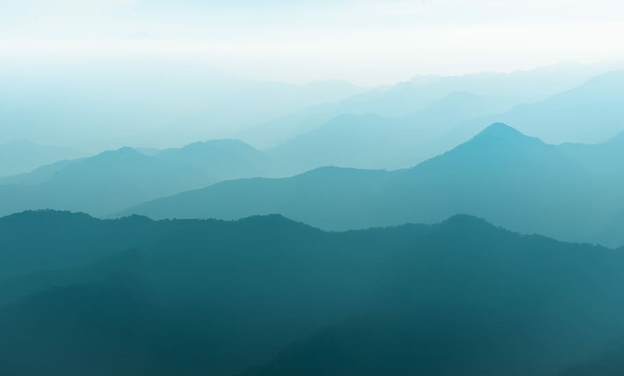 silhouette of mountain at daytime, aerial photography of mountain HD wallpaper