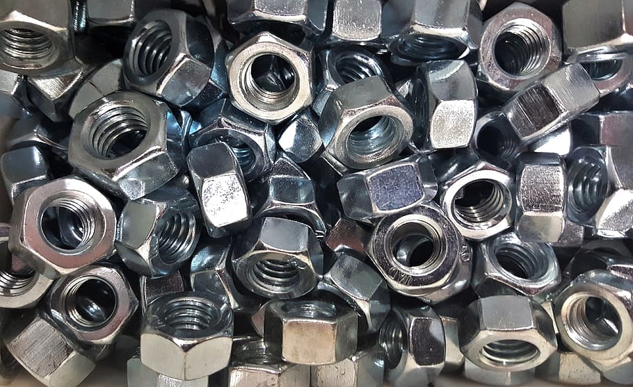 stainless steel nuts, nuts and bolts, screw, metal, metallic
