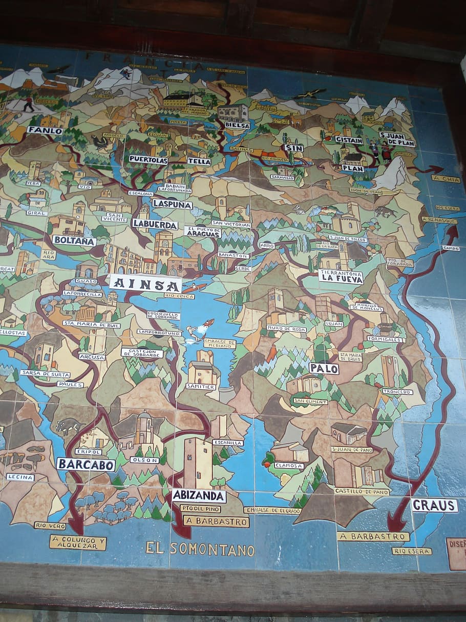 somontano, ainsa, huesca, map, no people, indoors, text, travel HD wallpaper