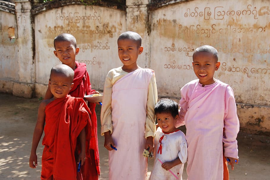 group of children, burma, students, childhood, smiling, boys HD wallpaper