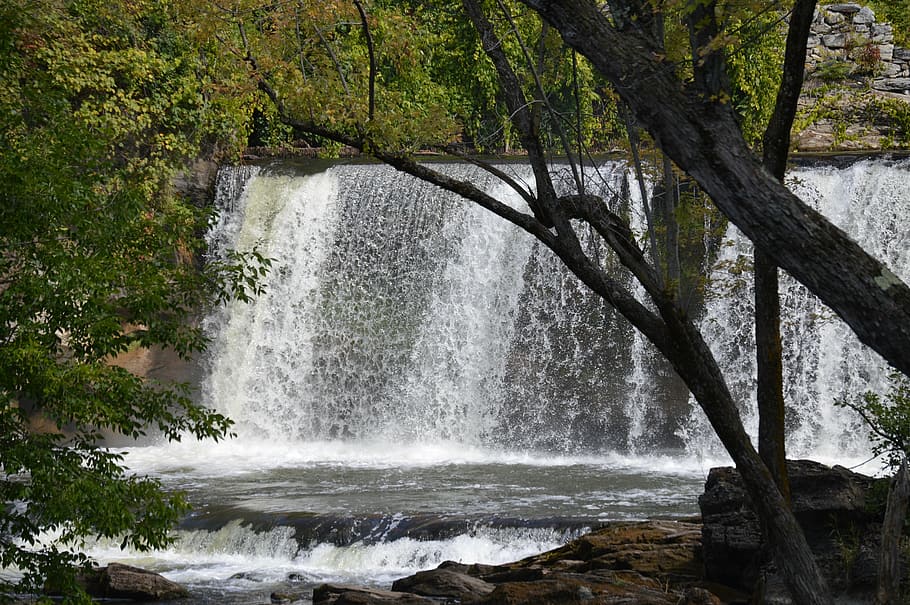 waterfalls surrounded with trees, river, landscape, stream HD wallpaper