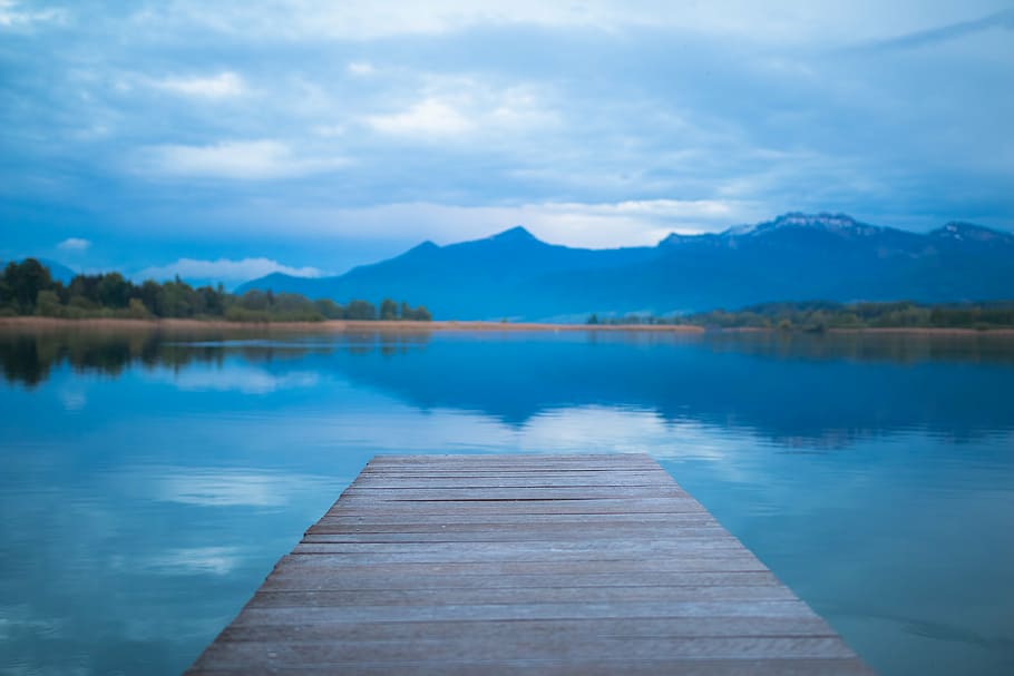 boardwalk; bodies of water; mountain range, lake, web, alpine HD wallpaper