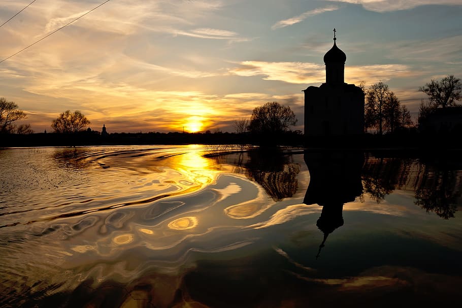 nature, trees, water, reflection, architecture, structure, sky HD wallpaper