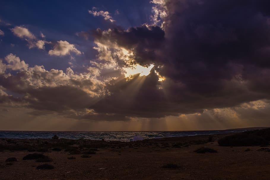 clouds, black, sunbeam, sunlight, heaven, landscape, cloudscape HD wallpaper