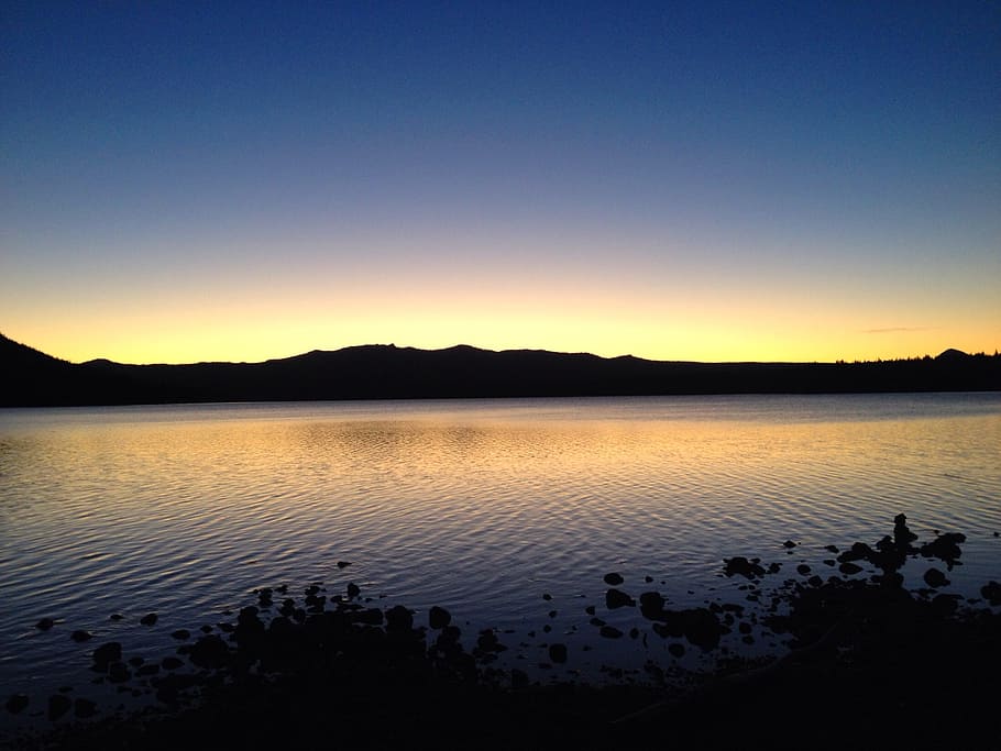 Sunset, Lake, Evening, silhouette, reflection, scenics, sky HD wallpaper