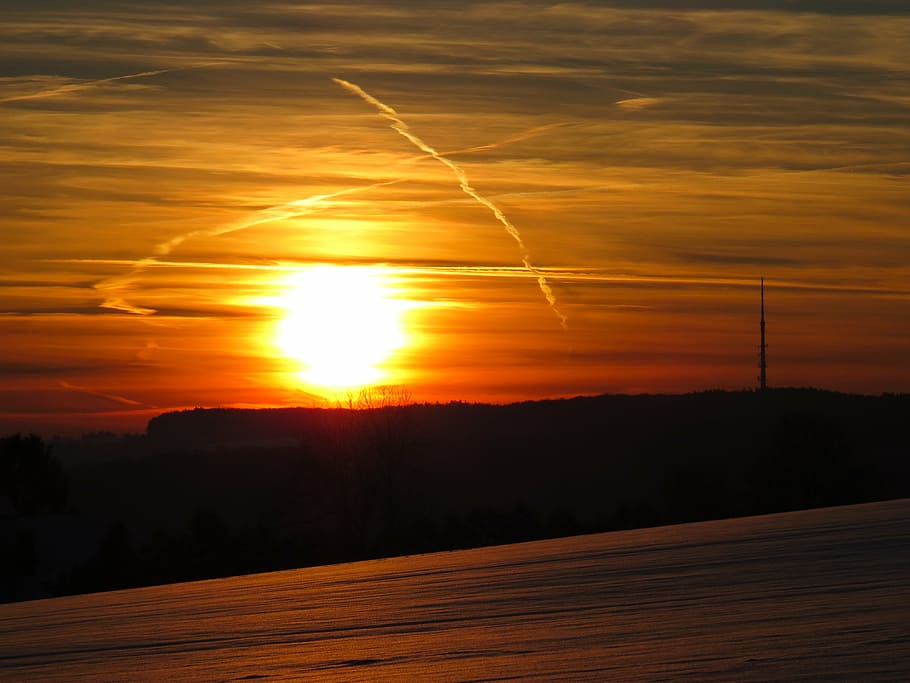 black island under sun rise, sunset, sky, clouds, snow, golden HD wallpaper