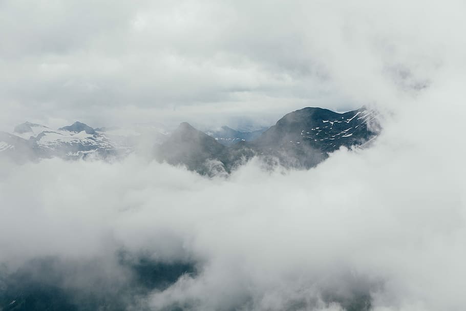 photo of misty mountain, mountain alps covered with clouds, summit HD wallpaper