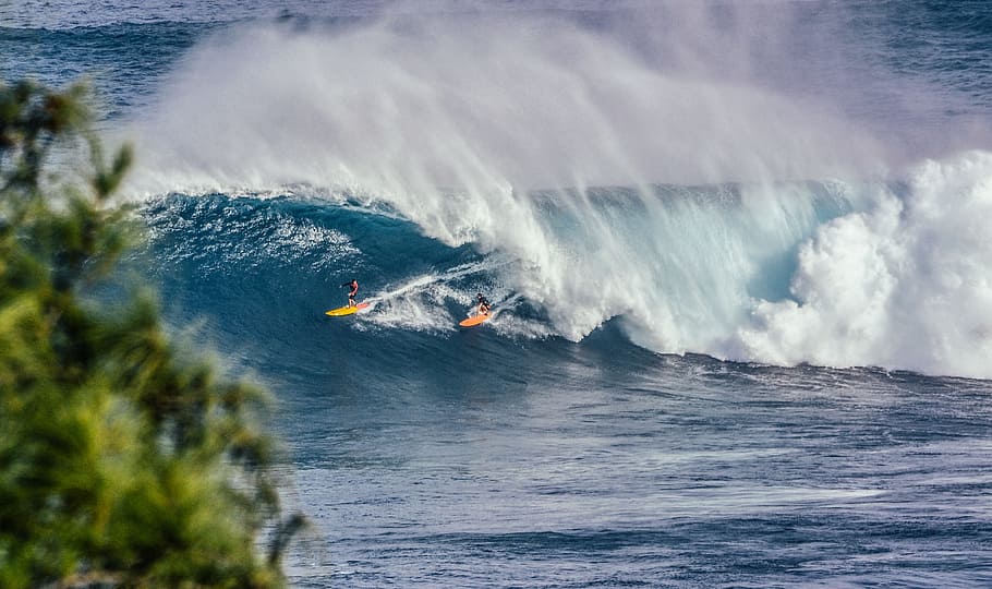 person surfing on wave, people surfing during daytime, photo HD wallpaper