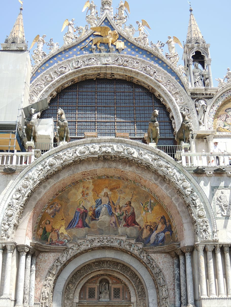 low-angle photography of church front, venice, taly, rialto, cathedral