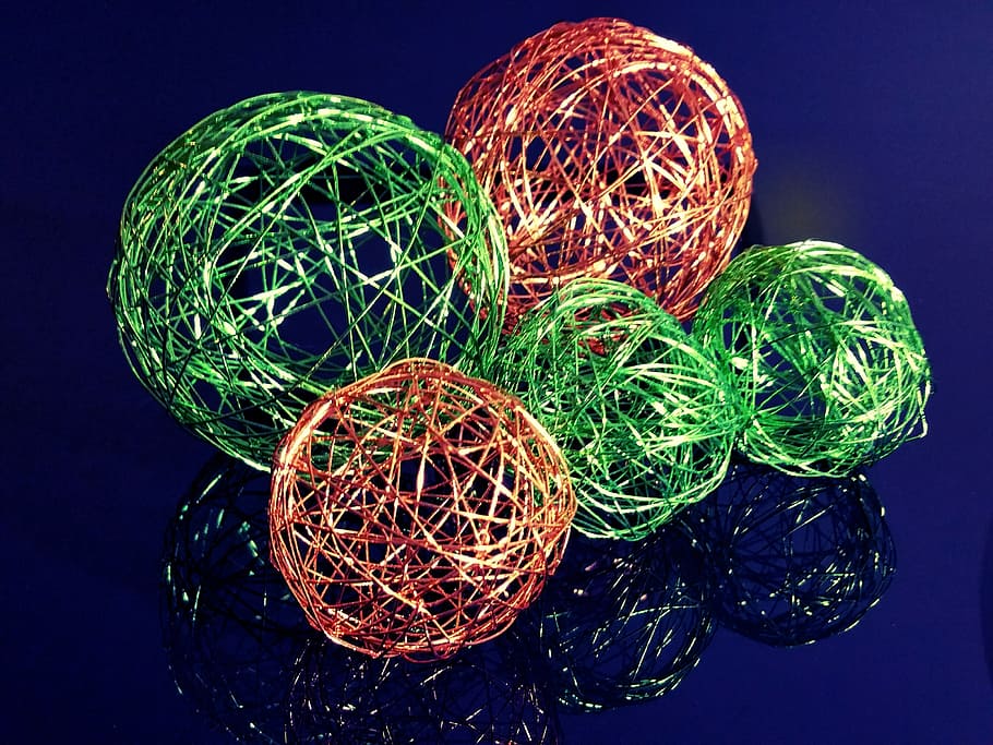 wire ball, green, orange, decoration, background, wire mesh HD wallpaper