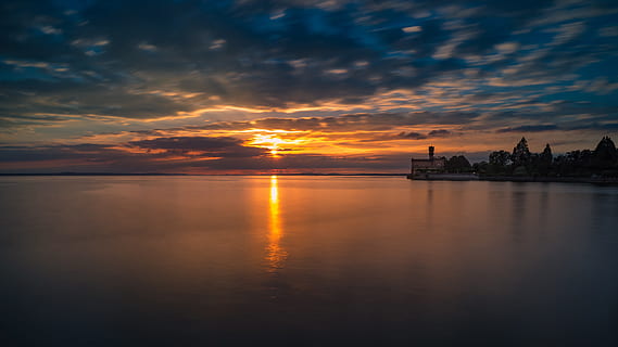 calm body of water during sunset, Nature, Landscape, background image HD wallpaper
