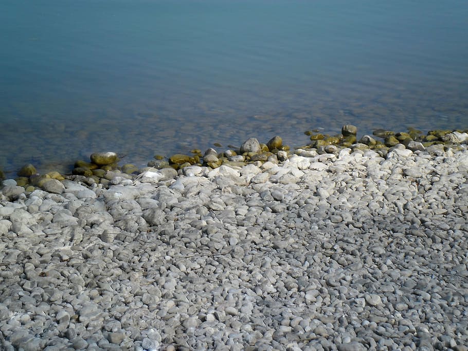 lake, beach, stones, water, bank, nature, stony, pond, no people, HD wallpaper