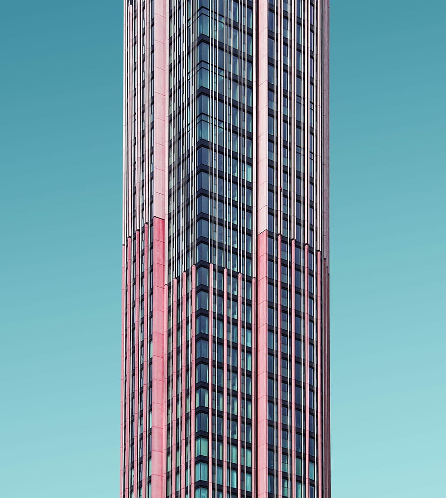 window curtain building under blue sky, architectural photography of building HD wallpaper