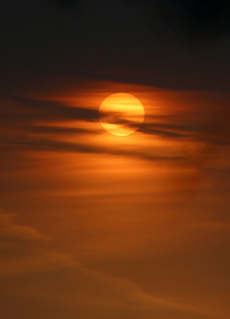 photo of a full moon, sunset, sky, cloud, red, in the evening HD wallpaper