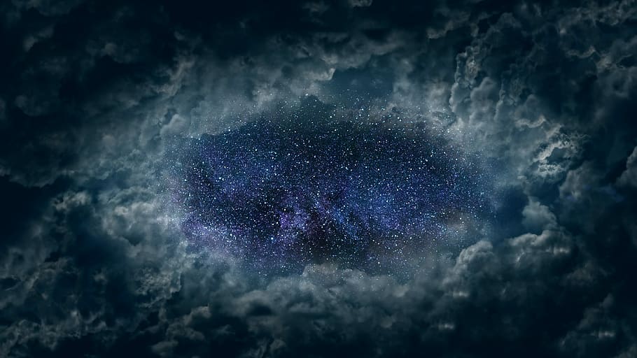 close-up photo of gray clouds and sky with stars, universe HD wallpaper