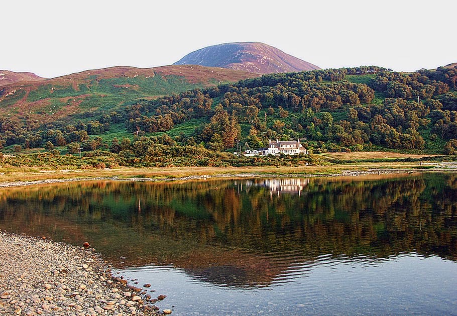 arran, scotland, reflection, water, isle, landscape, scenic HD wallpaper
