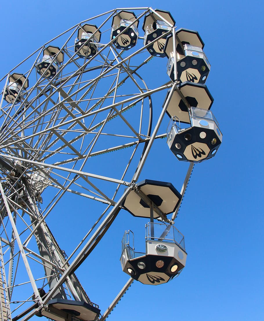 ferris wheel, structure, construction, sky, low angle view HD wallpaper