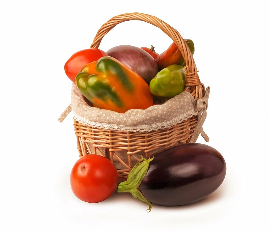 photograph of assorted vegetable on basket, isolated, set, vegetables HD wallpaper