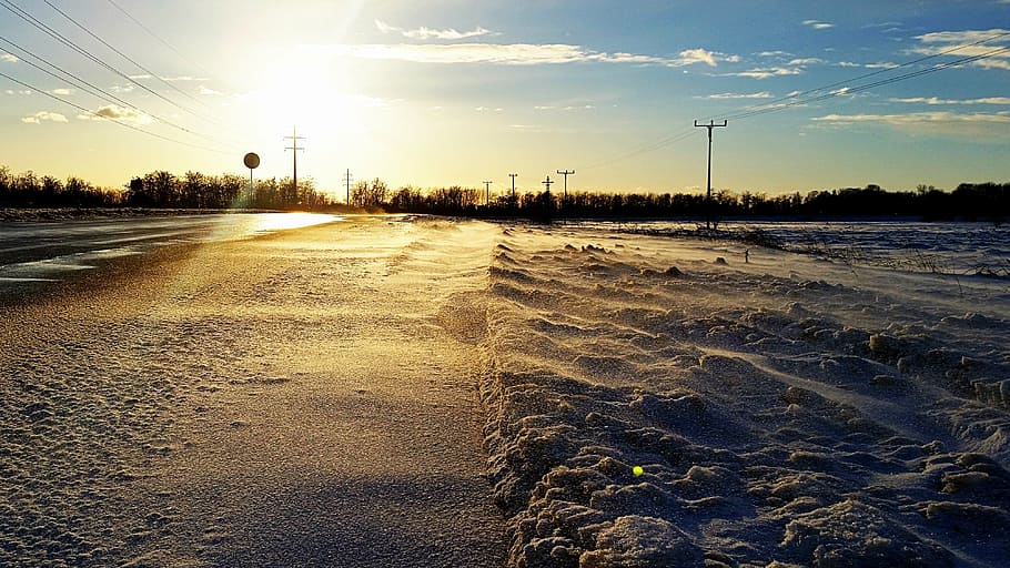 sunset, winter, view, snow, beauty, sky, sunlight, nature, environment HD wallpaper