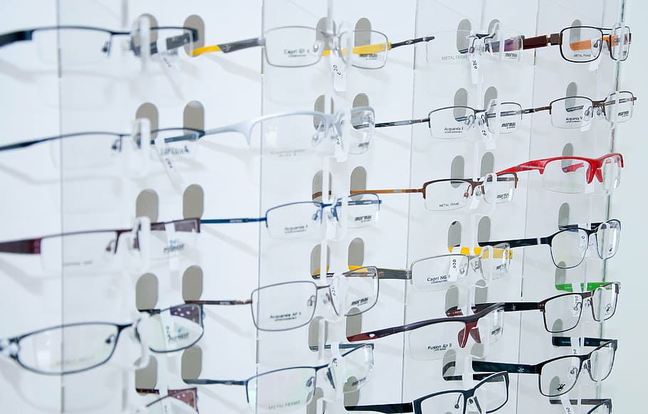 assorted eyeglasses on rack, display, store, shopping, shop eyeglasses, HD wallpaper