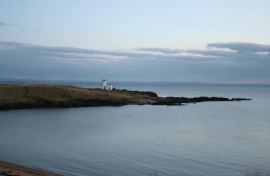 scotland, lighthouse, bay, sea, coast, landscape, rock, uk, HD wallpaper