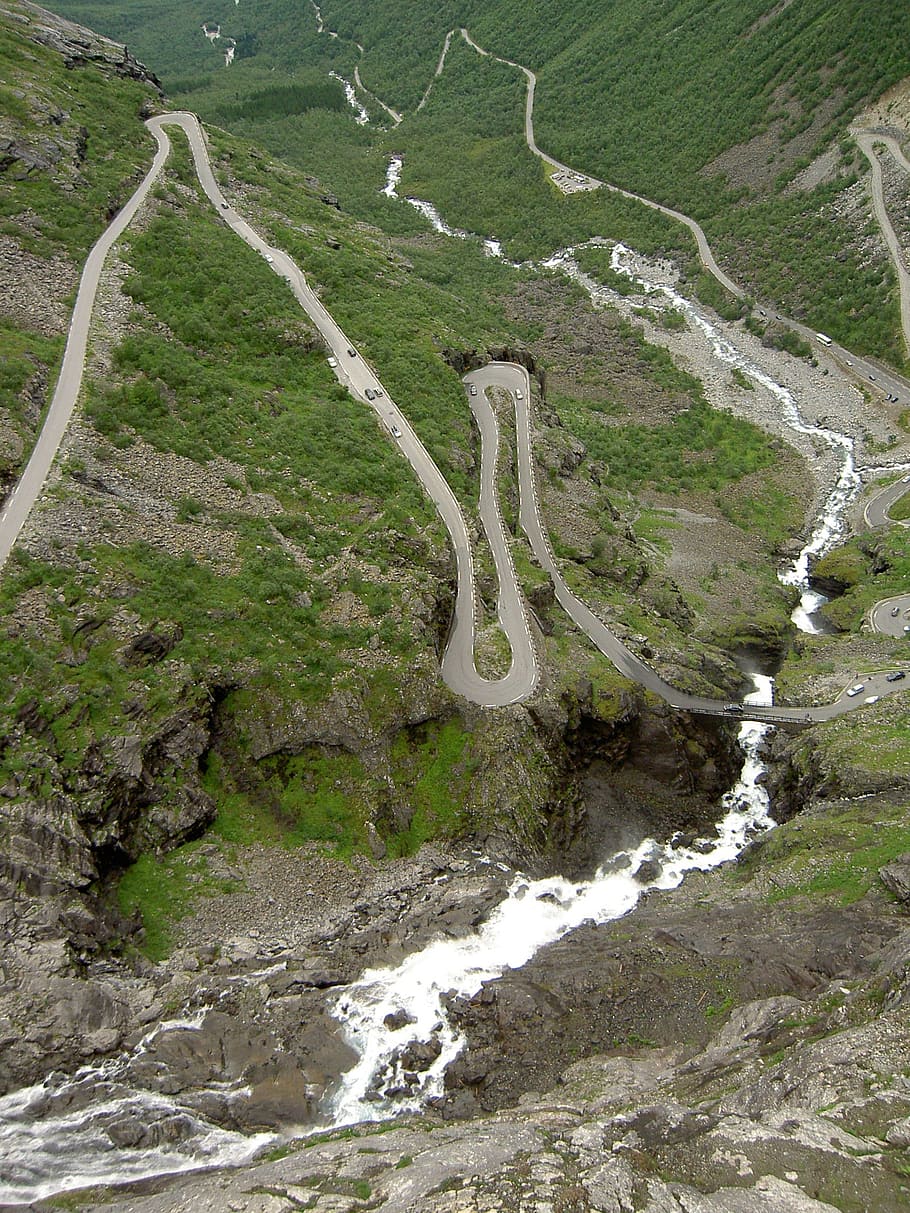 road, winding, steep, scenic, snow, countryside, norway, environment HD wallpaper