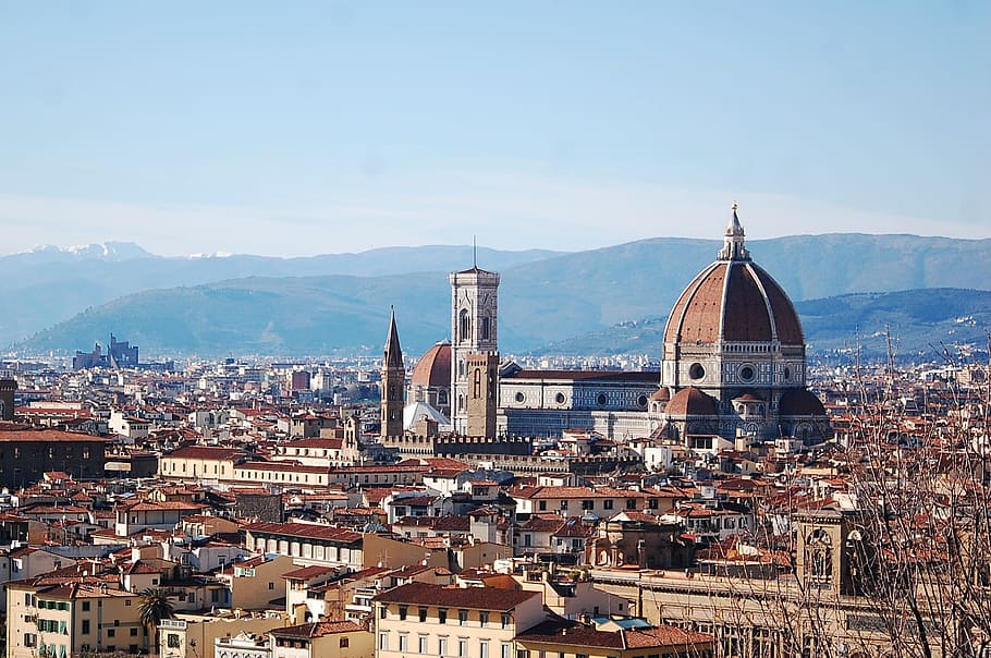 aerial photo of brown and beige dome building, Italy, Florence HD wallpaper