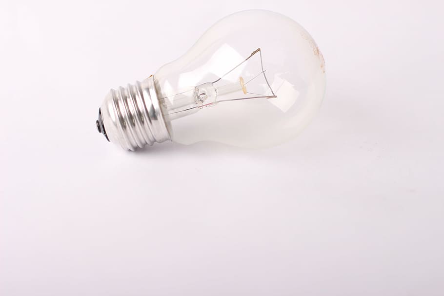 silver light bulb, lying, classic, filament, studio shot, white background HD wallpaper