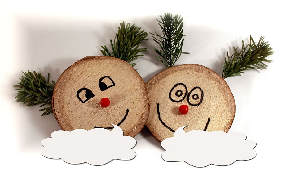 brown reindeer art decors, balloons, faces, laugh, wood, figures HD wallpaper