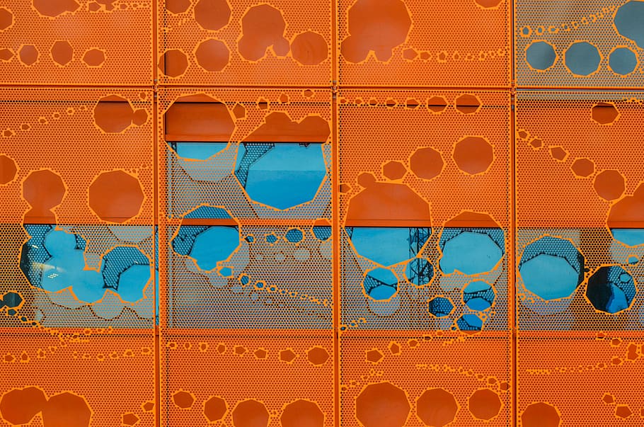 abstract art, orange abstract decor, architecture, design, facade HD wallpaper