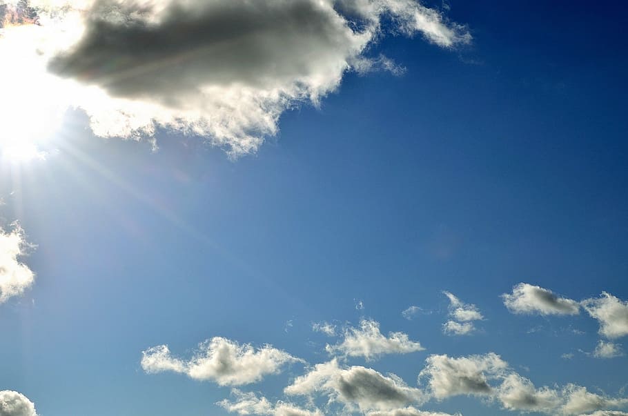 sky, clouds, nature, background, cloudy, sun, blue, cloud - sky HD wallpaper