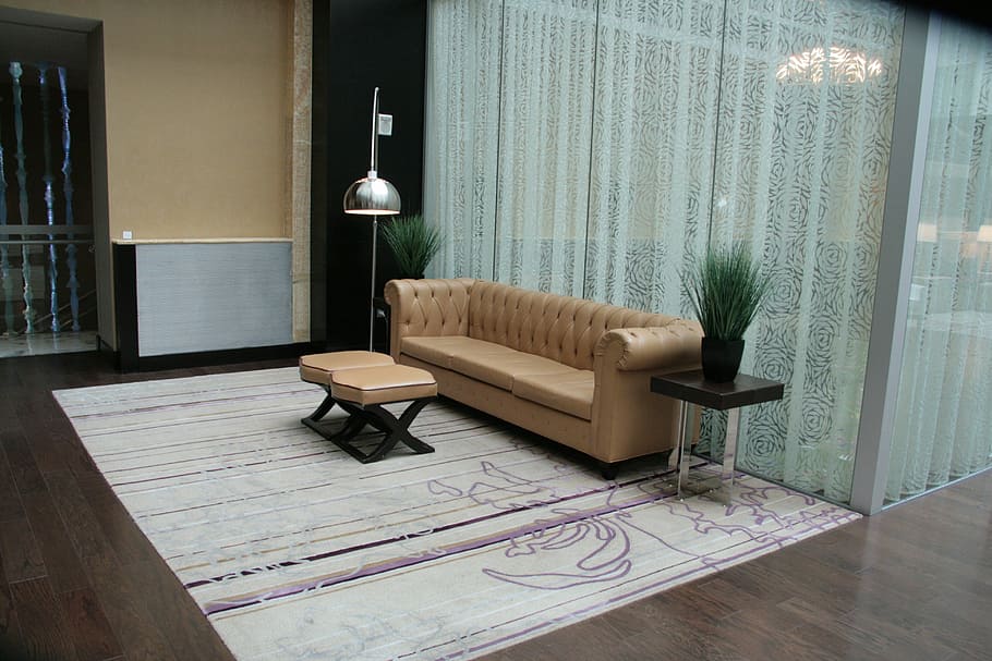 brown leather chesterfield sofa in front of coffee table, couch HD wallpaper
