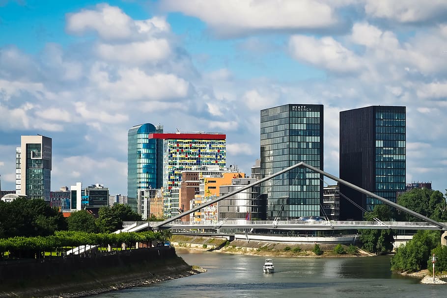 architecture, facade, building, city, stone, glass, düsseldorf HD wallpaper