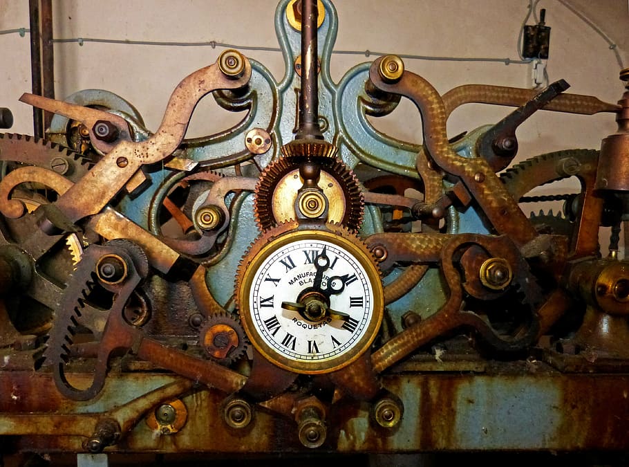 wall mounted mechanical watch, clock, clock bell, clockwork HD wallpaper