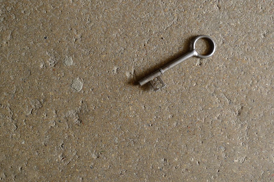gray skeleton key on brown concrete surface, stone, floor, texture HD wallpaper
