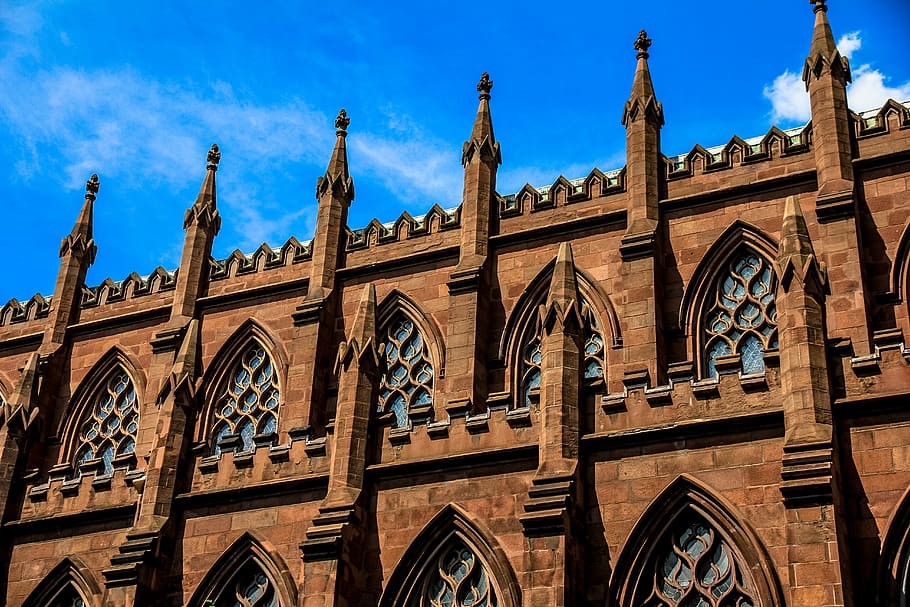 brown concrete cathedral photography, brown stone walls, building HD wallpaper