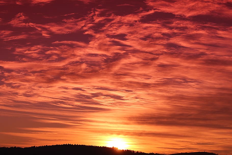 sunset, sky, evening sky, dusk, bright red, cloud - sky, orange color HD wallpaper