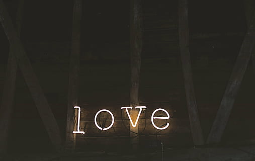 turned-on white love neon light, letters, spell, dark, night HD wallpaper
