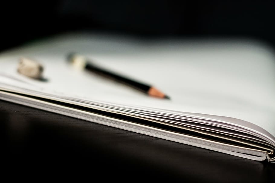 white book page, notebook, pencil, notepad, paper, education HD wallpaper
