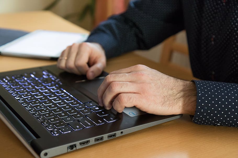 person using black laptop computer, hands, work, keyboard, business HD wallpaper