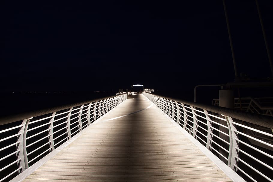 web, lights, sea, dark, quiet, railing, the way forward, direction HD wallpaper
