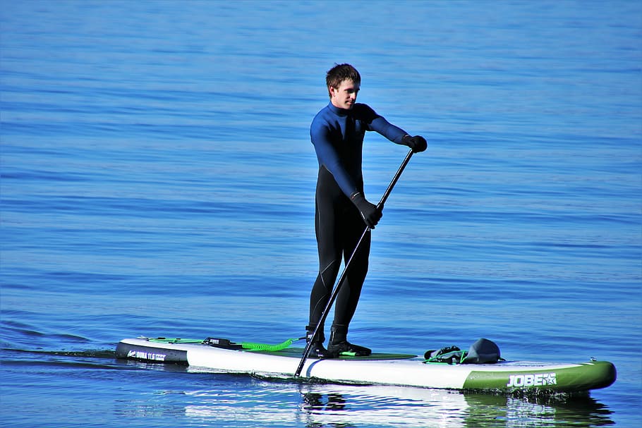 man on paddleboard floating on body of water, sup, monolithic part of the waters, HD wallpaper