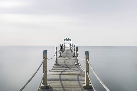 wooden dock on body of water, landscape photography of boat dock with calm water HD wallpaper