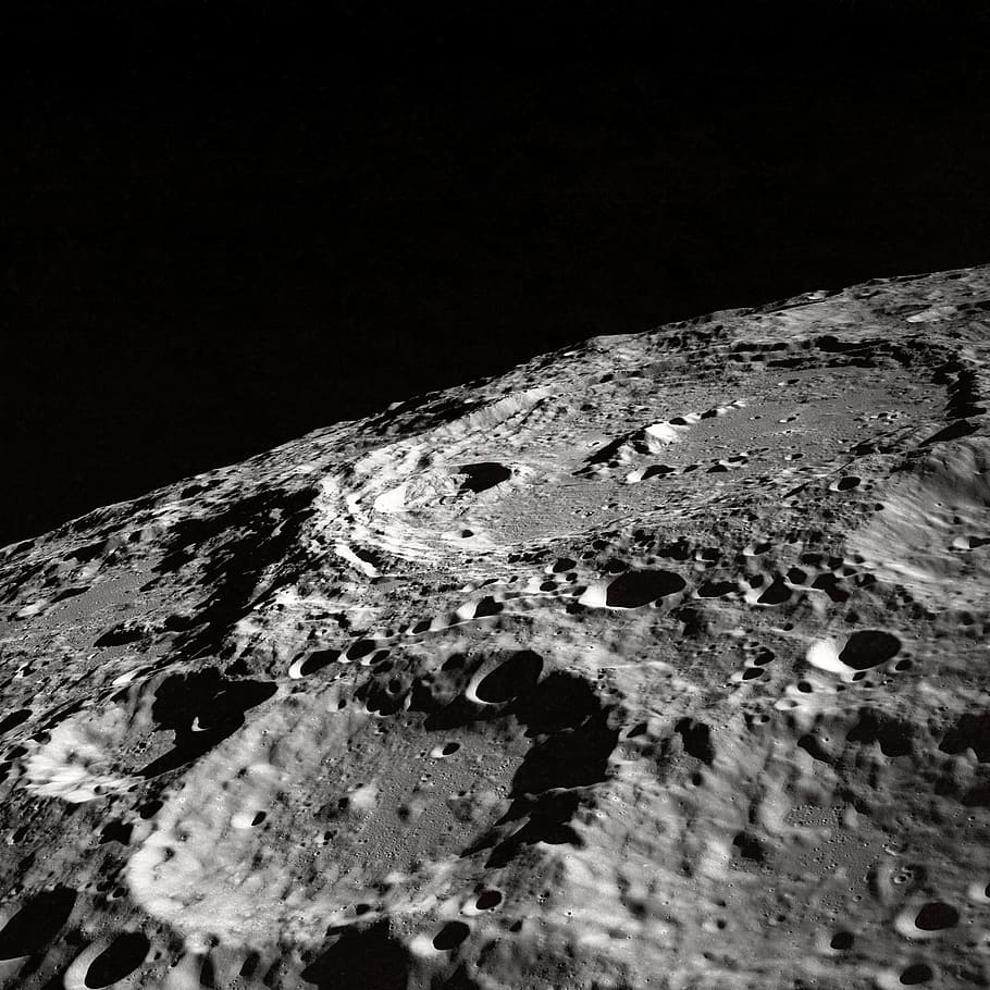 black-and-white, moon, space, surface, nature, black And White HD wallpaper