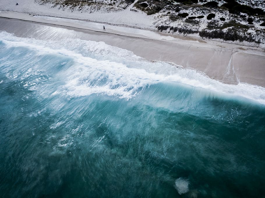 photography of seashore, person standing near ocean water, wave HD wallpaper